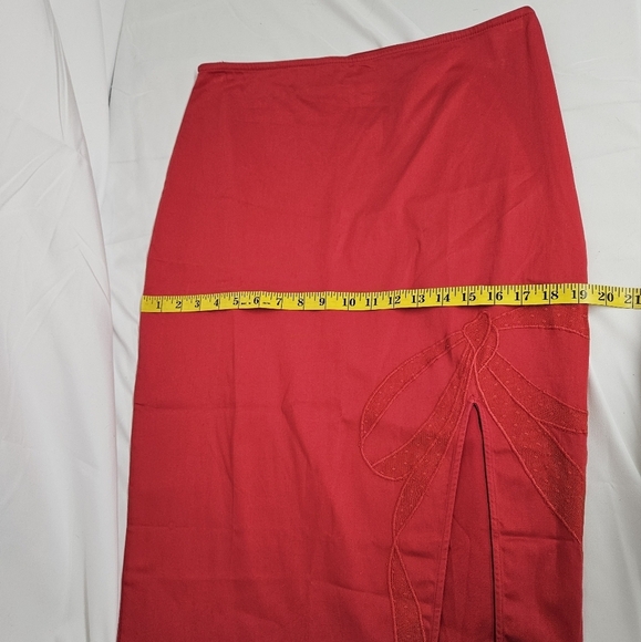 Anthropologie Maeve Bombshell Bow Midi Pencil Skirt In Red Size Large NWT - Picture 11 of 14